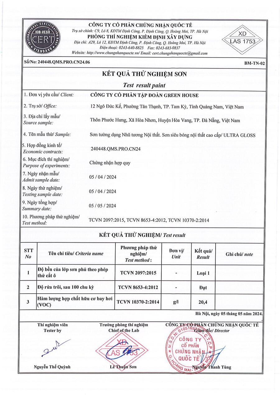 đề thí nghiệm sơn greenhouse